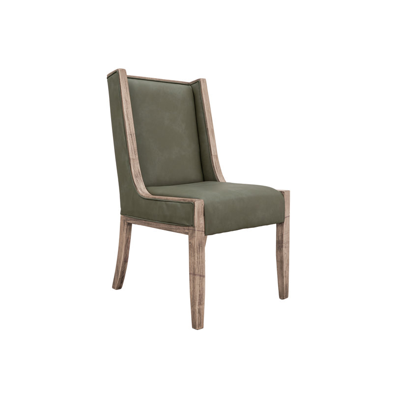 Chaise rembourrée, Similicuir vert, Bois naturel