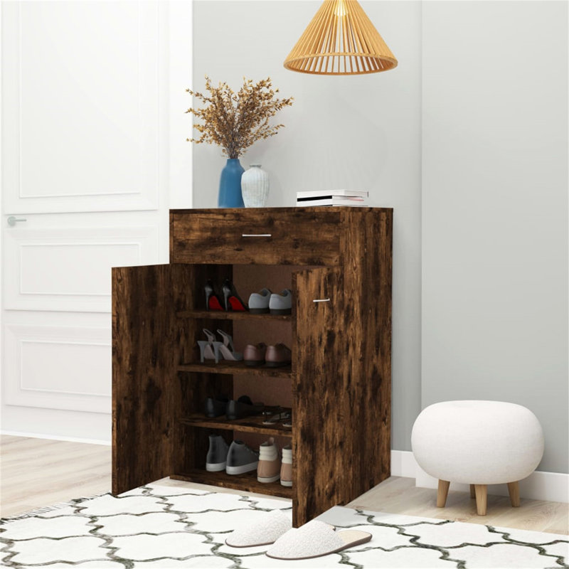 Sandara 12 Pair Shoe Storage Cabinet, Smoked Oak