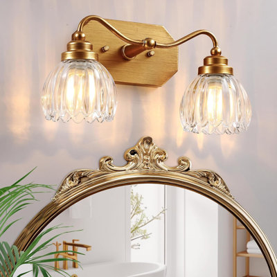 Vintage Gold Bathroom Vanity Light Fixture, Antique Brass Wall Sconce With Crystal Glass Shade, E26 Base Compatible For Bedroom, Living Room, Hallway Lighting