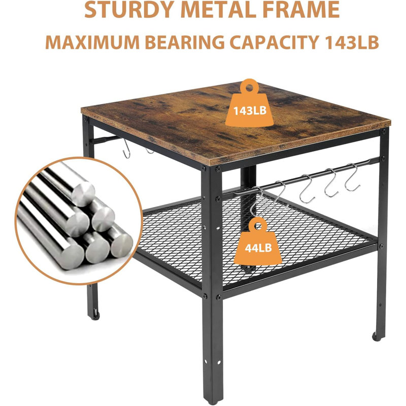 Rustic End Table, 2-Tier Side Table With Adjustable Height Shelf , Rustic Brown