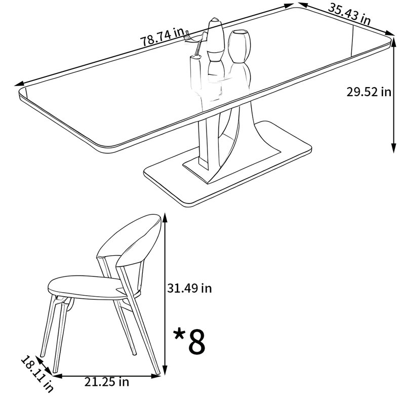 Rectangular rock plate dining table and chair set