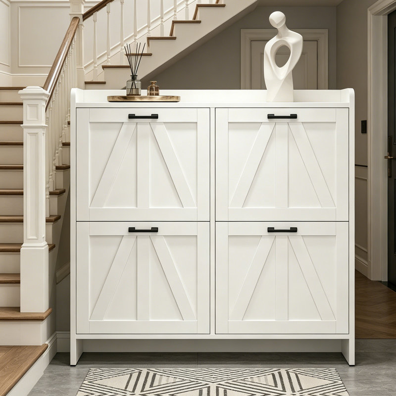 Shoe Storage Cabinet with 4 Flip Drawers