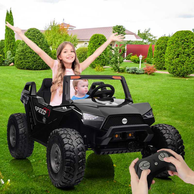 Siège pour enfant pliable 24V 2 places pour enfants avec télécommande à DEL et musique, Noir