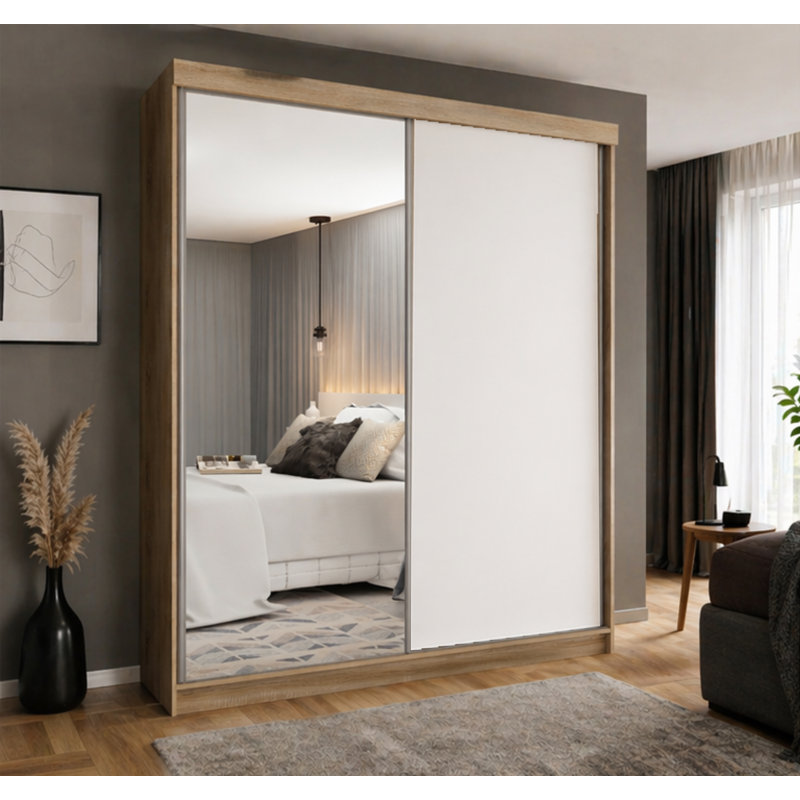 Modern 2 Door Sliding Wardrobe, Natural/White