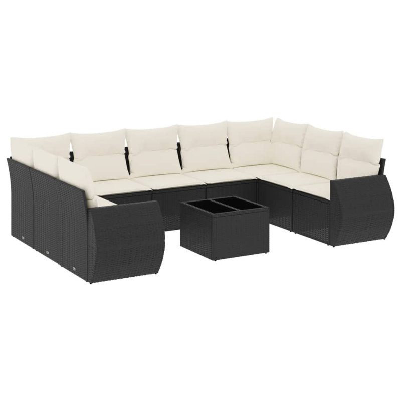 Vidaxl Garden Sofa Set PE Rattan, Powder-Coated Steel, Tempered Glass, Black
