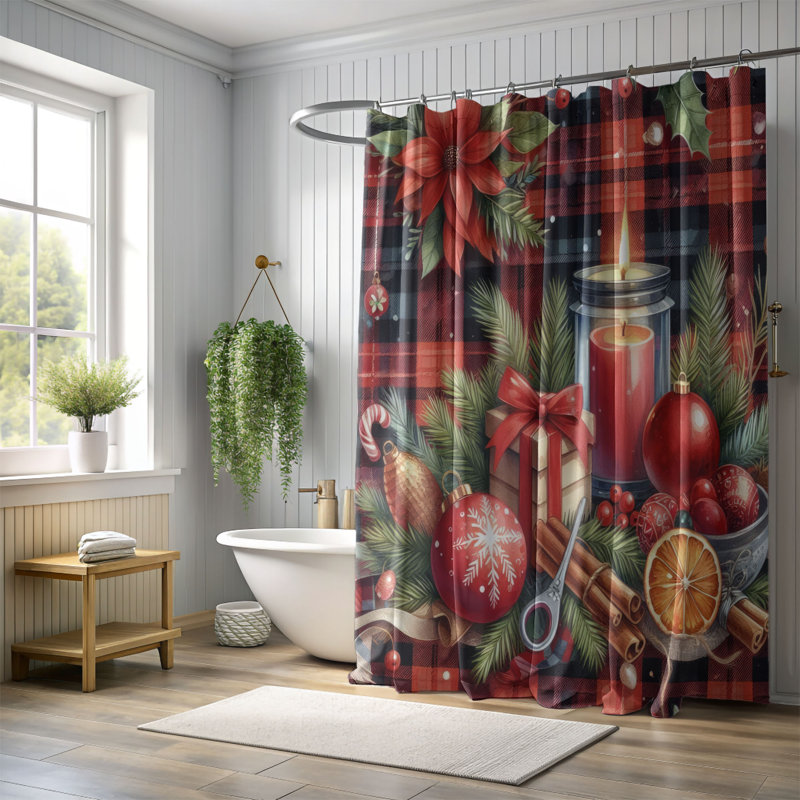 Rideau de douche 1 pièce Christmas Tartan, H 74 po x l 40 po