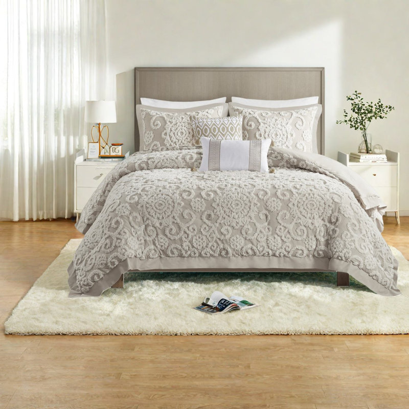 Ensembles de literie en coton de qualité supérieure, édredon surdimensionné avec motif à médaillon capitonné, parfait pour les très grands lits