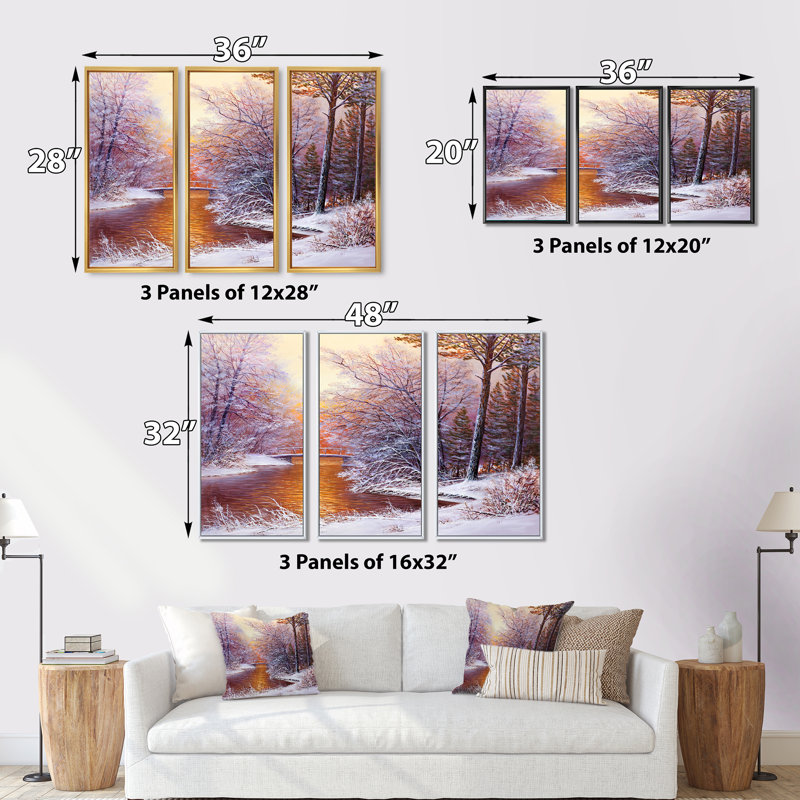 " Christmas Forest With River And Trees II " 3 - Pieces, Black, 28" H x 36" W