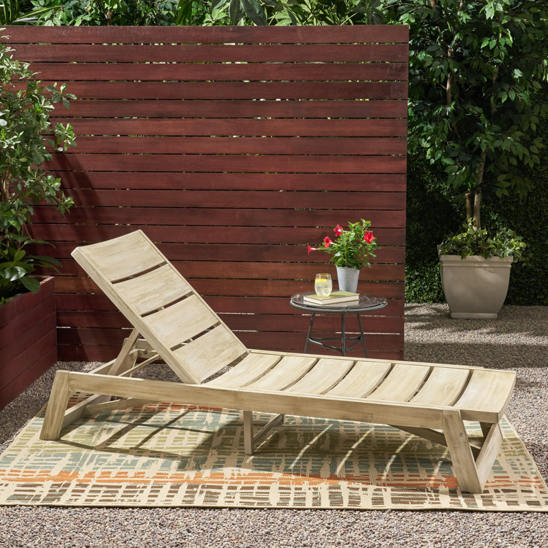 Chaise Lounge With Acacia Wood And Metal Lounge With Adjustable Seating, Gray, 1