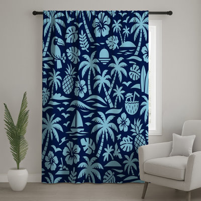 Rideaux de fenêtre bleu à motif tropical