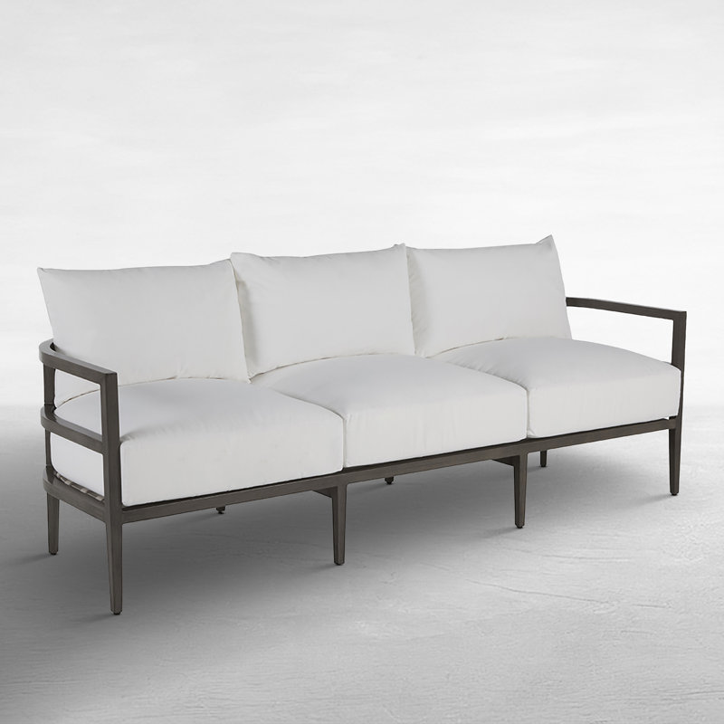 Santa Barbara N-Dura Wood Outdoor Sofa, No Welt + Dream Fill, Bali Pearl, Slate Gray N-Dura
