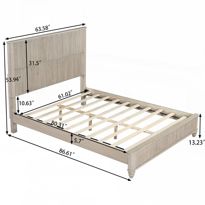 Base de lit en bois massif avec supports de fabrication durables, Beige, Grand lit