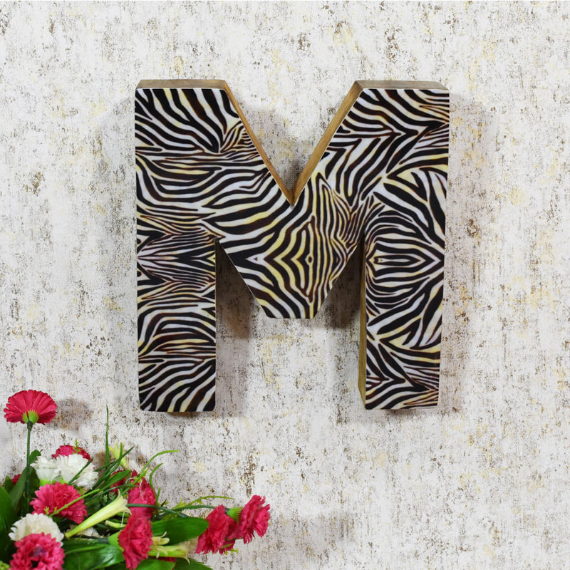 Text & Numbers Letter Block, M, Natural Zebra Stripe