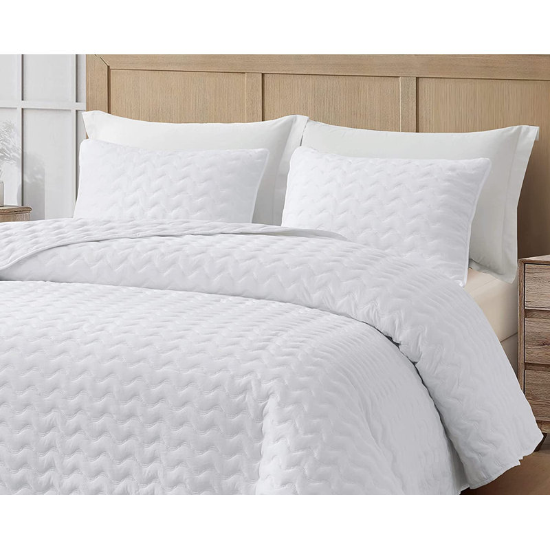 Destiny 3-Piece Washed Microfiber Quilt Set, Queen Quilt + 2 Standard Shams, White
