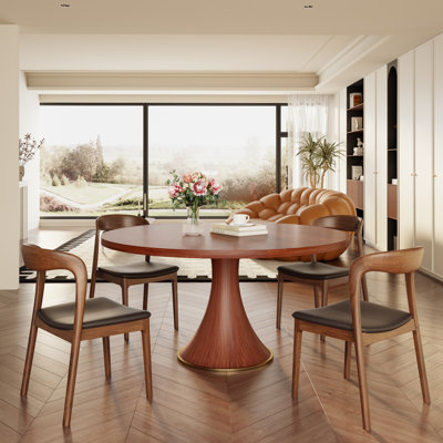 5Pcs Modern Round Kitchen Dining Table Set,With 4 Upholstered Dining Chairs