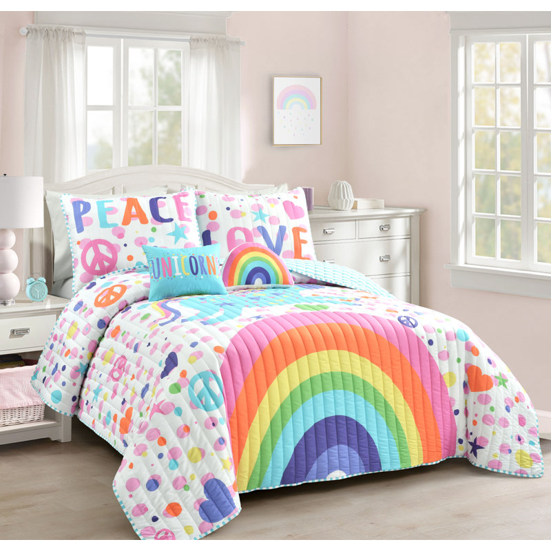 Lush Decor Unicorn Rainbow Quilt Set, Queen Quilt + 2 Standard Shams + 2 Throw Pillows