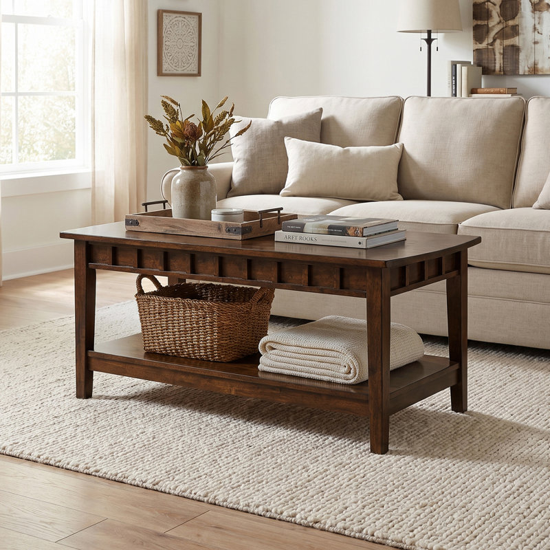 Table basse avec tablette Bolander, Chêne foncé