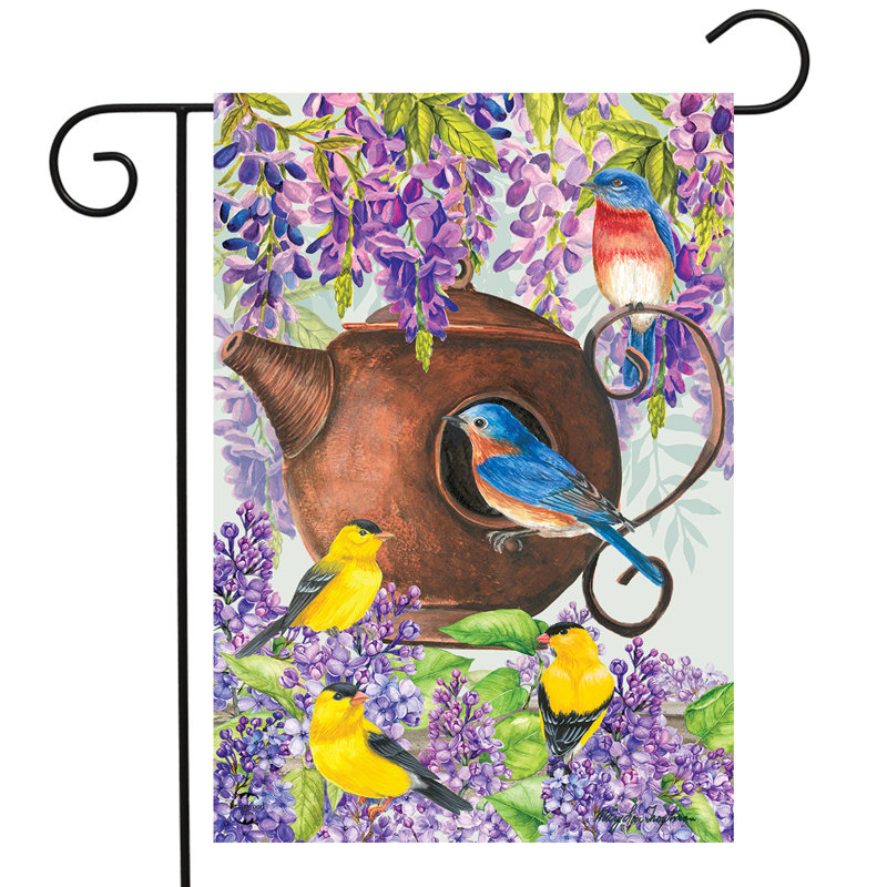 Teapot Birdhouse Spring Garden Flag