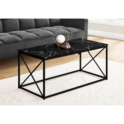 Table de salon en marbre noir avec structure en métal et base rectangulaire contemporaine élégante pour la maison