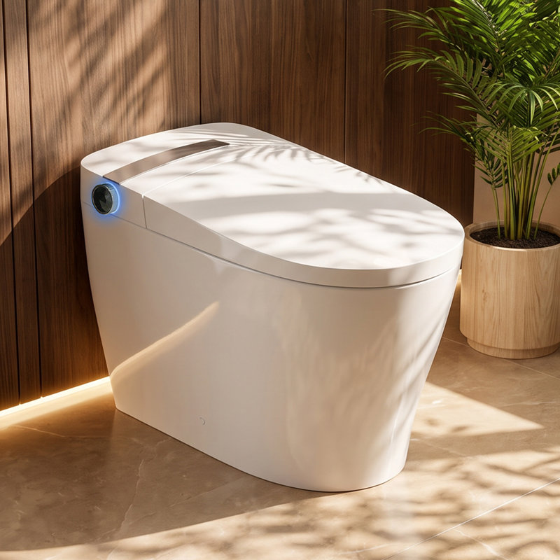 Toilette intelligente avec chasse d'eau sans réservoir Marcel, chasse automatique, 1,28 gallon, siège chauffant, laveuse / sécheuse chaude, fermeture en douceur, veilleuse, télécommande