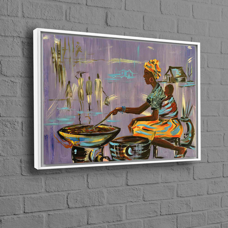 Abstrait, mère africaine, art culinaire sur toile de coton, hommage aux femmes noires, H 45 po x l 100 po