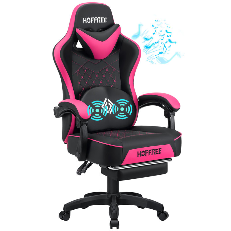 Fauteuil inclinable et ergonomique en similicuir avec haut-parleurs Bluetooth, Rose/noir