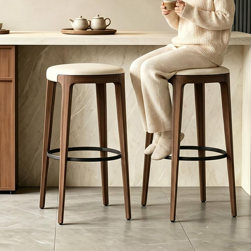 Chaise d'appoint sans dossier en noyer (ensemble de 2), 25.59"