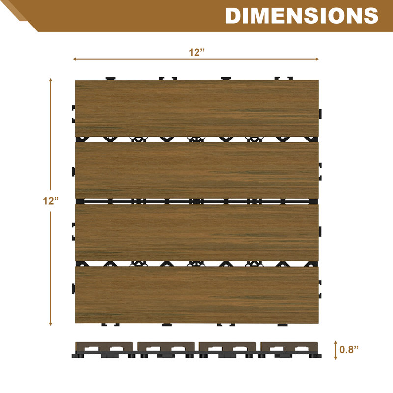 Carreau de terrasse en composite 12 po x 12 po, installation facile à faire soi-même (ensemble de 10), Naturel