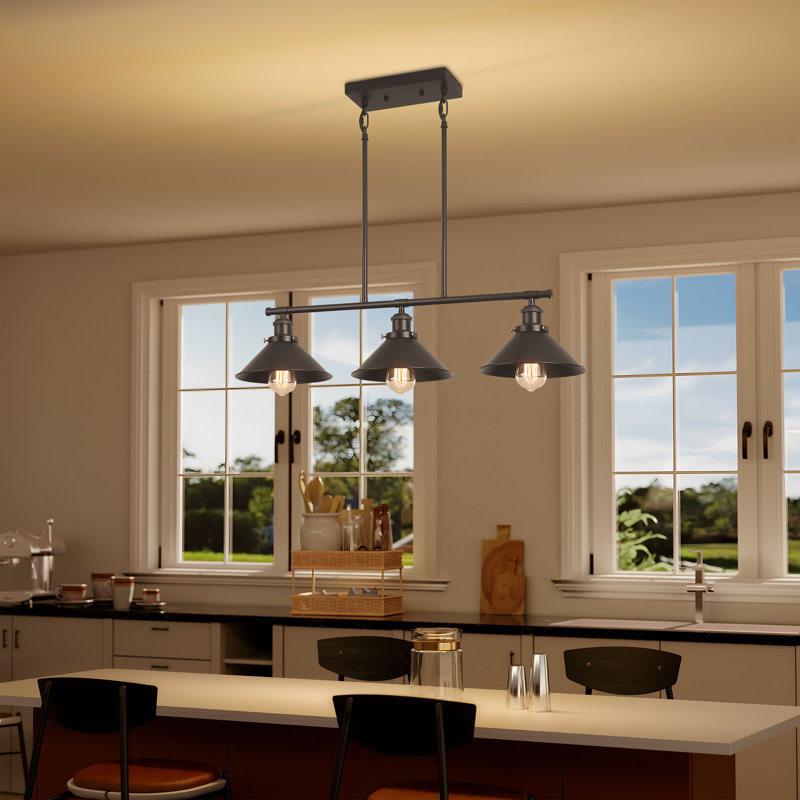 3 - Light Matte Black Industrial pendant Lights Kitchen Island Light