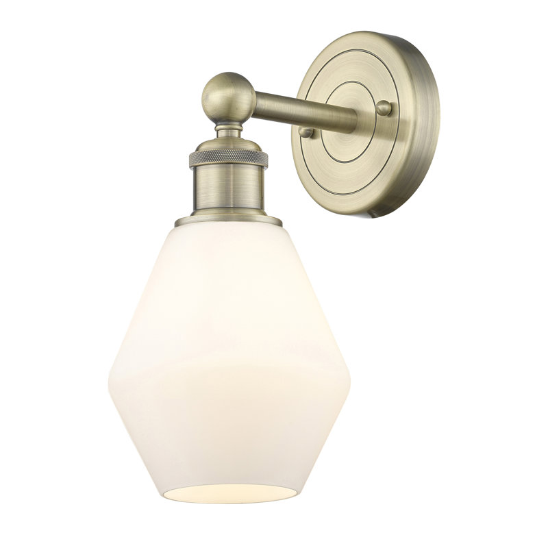 Amylea Steel Armed Sconce, Antique Brass, Cased Matte White