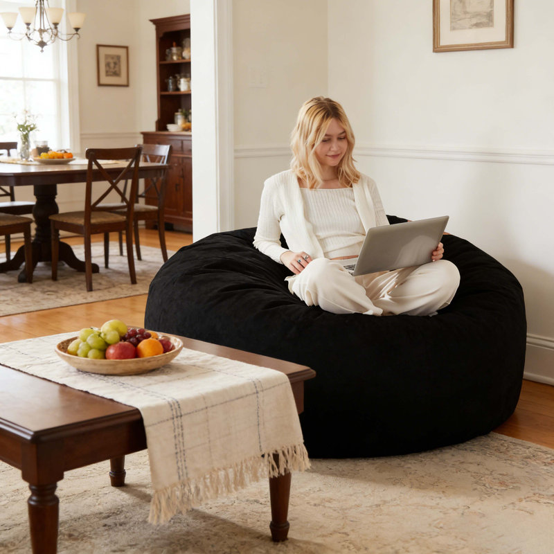 4FT bean bag chair, memory foam filling, adult and teen bean bag chair, soft sofa with removable flannel cover, round sofa for living room, bedroom, college dorm.