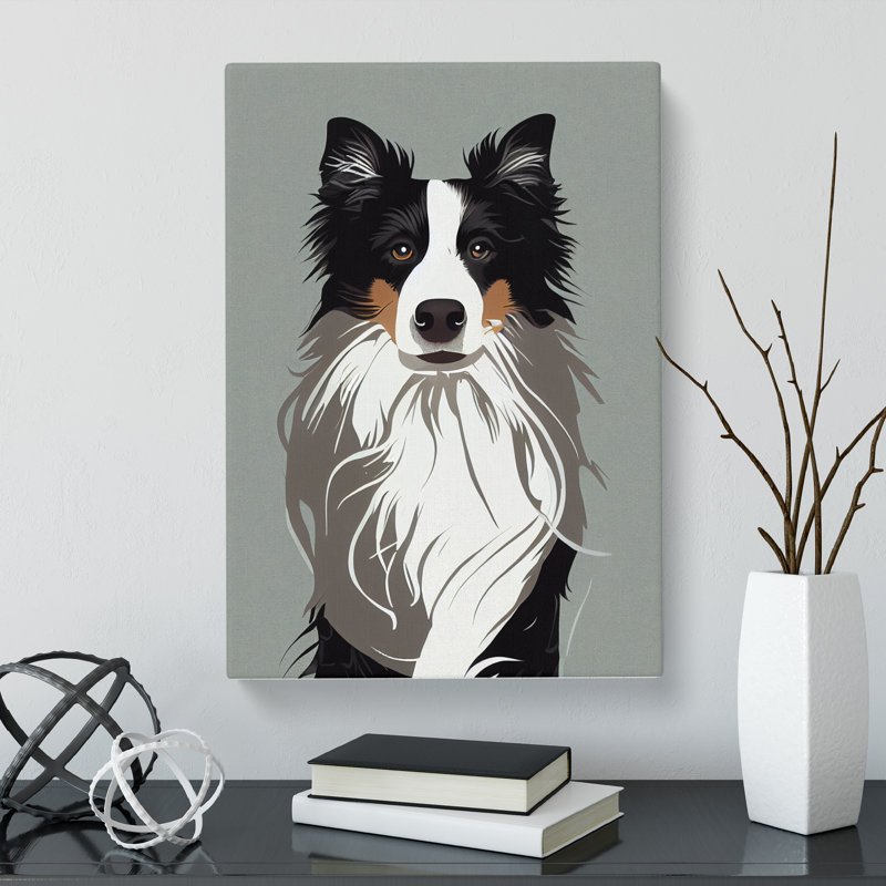 Border Collie Minimalism - Wrapped Canvas, 50cm H x 35cm W x 3cm D