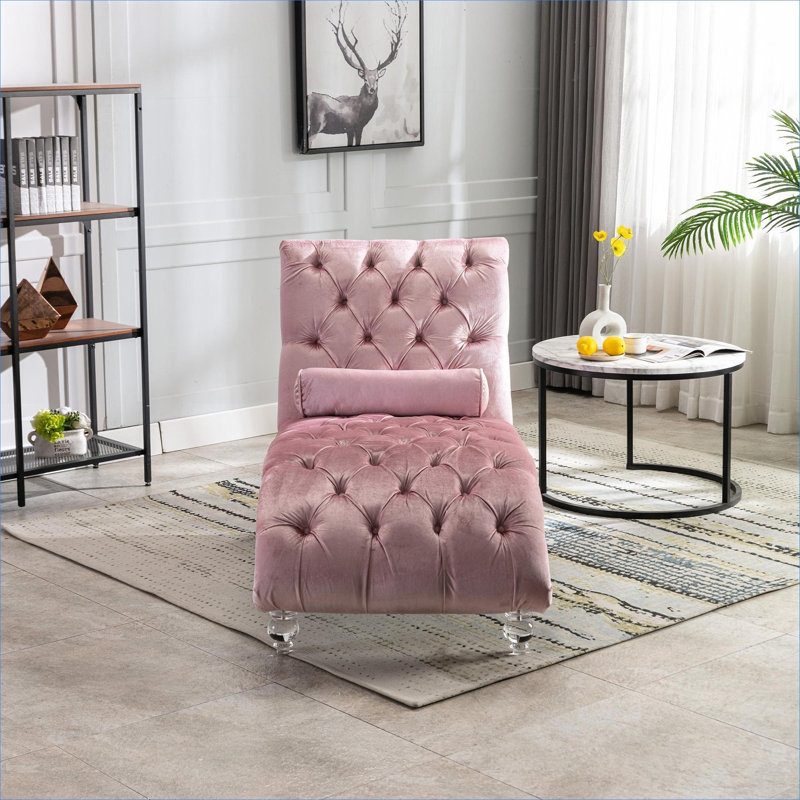 Chaise longue en velours capitonné BEIMO, Velours rose