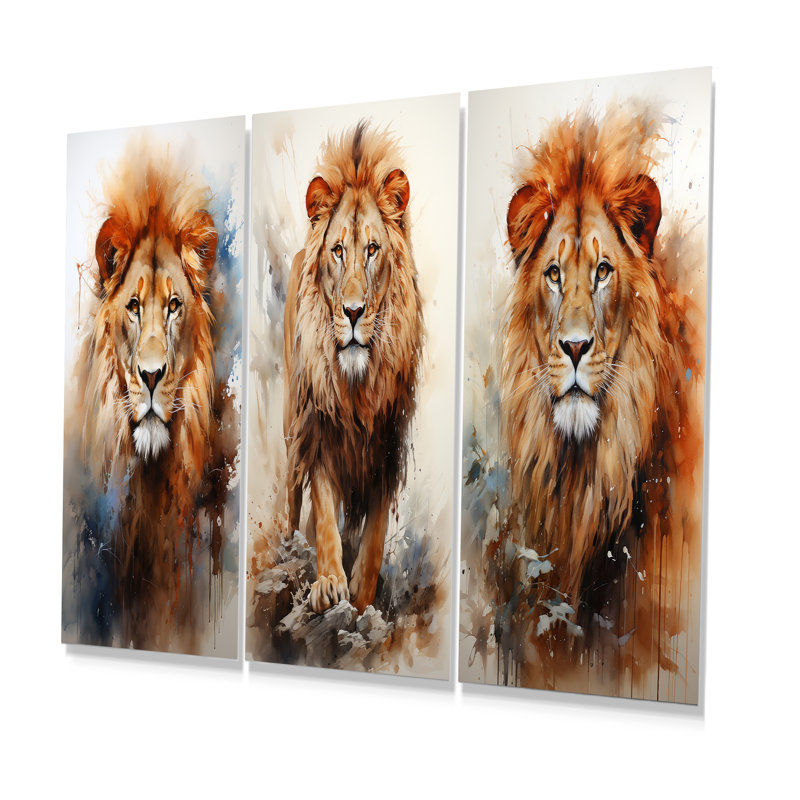 Intense Lions Gaze Realism - Lion Metal Wall Decor Set Of 3, 28" H x 36" W