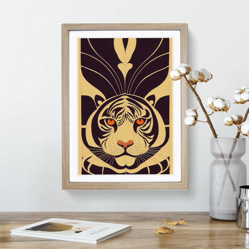 Tiger Deco - Framed Print, 34cm H x 25cm W x 2cm D, Oak Framed