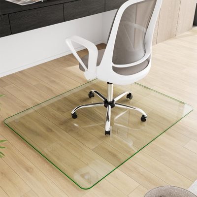 Anti-Burst Tempered Glass Chair Mat for Carpet Hardwood. 0.2" Thick Shatterproof Office Floor Mat with -Shield Film. Normal white