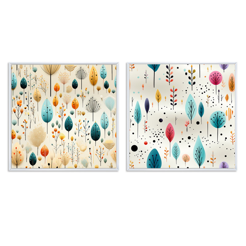Jefferies - Ensemble de 2 collages carrés botaniques abstraits, Cadre flottant blanc, H 36 po x l 73 po