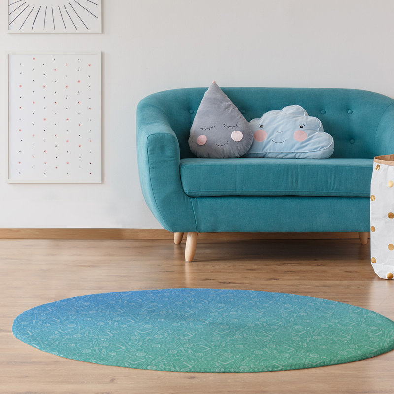 Tapis bleu marine/bleu clair dégradé medium, Rond 5 pi