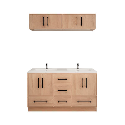 Victoria 60'' Freestanding Vanity with Double Reinforced Acrylic Sink + Top Cabinet