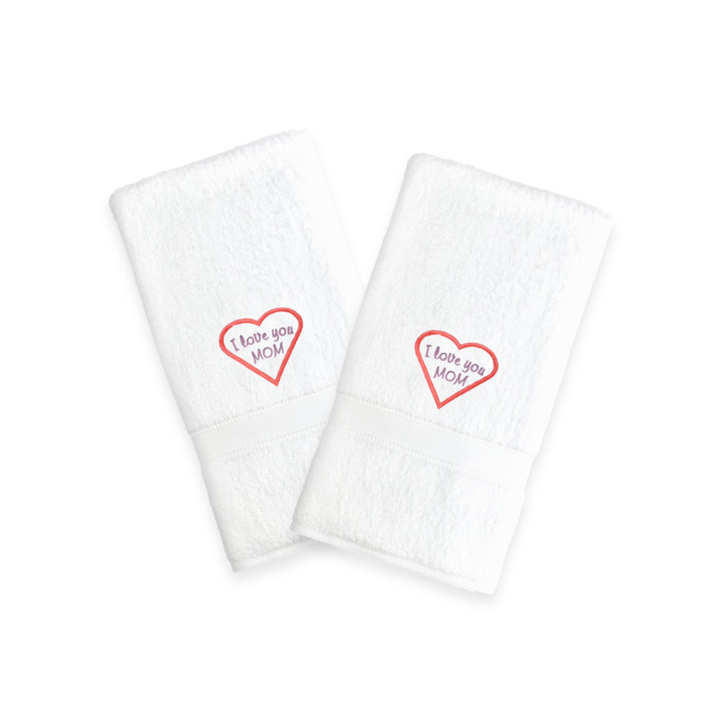 Mom & Dad 100% Cotton Hand Towel, White/Pink