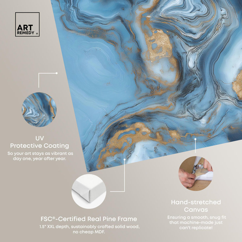 River Gold, toile abstraite bleue par Art , H 12 po x l 12 po, Toile tendue, Peinture sans cadre