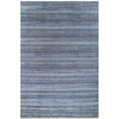 Tapis noir et bleu clair de haute qualité noué à la main