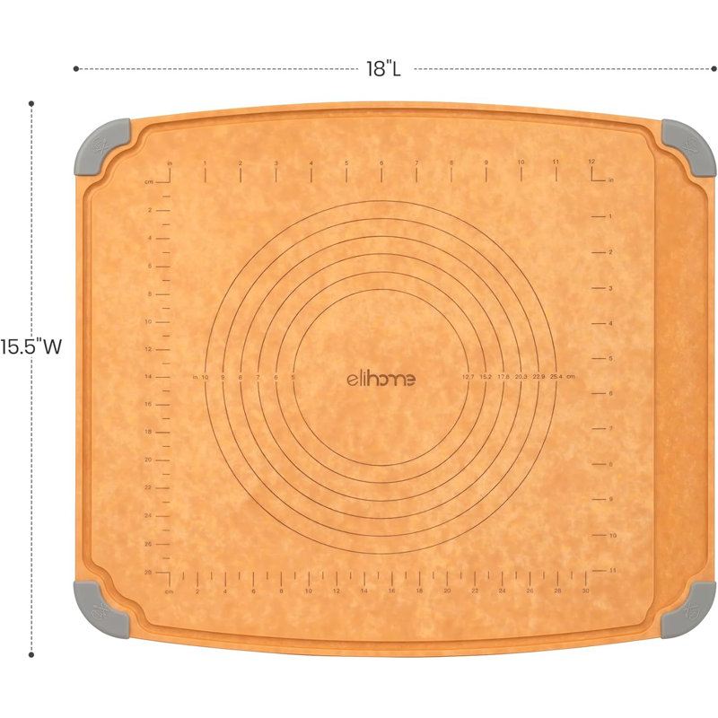 Planche à découper et à pâtisserie Elihome Essential pour la cuisine, planche à découper en fibre de bois pour la cuisine, sans couteaux, lavable au lave-vaisselle, pieds antidérapants, rainure à jus, non poreuse, écologique, 15 po x 18 po