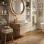 Meuble-lavabo flottant courbé moderne avec plateau en pierre frittée Roma Travertine, armoire à grain de bois en chêne blanc et vasque ronde (24 po / 30 po / 36 po)-76733658