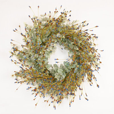 26" Artificial Farmhouse Blossom Cluster Eucalyptus Greenery Foliage Wildflower Fall Wreath For Front Door
