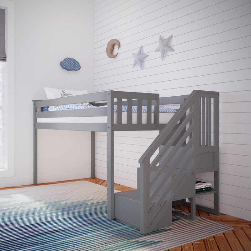 Lit mezzanine simple pour enfant Janetzy, Gris