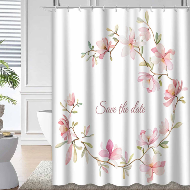Rideau de douche imperméable à motif aquarelle rose et blanc avec 12 crochets, L 72 po x l 84 po