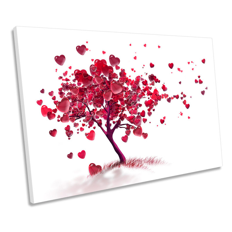 Red Heart Love Tree Abstract - Wrapped Canvas Print, 50.8cm H x 76.2cm W x 2cm D