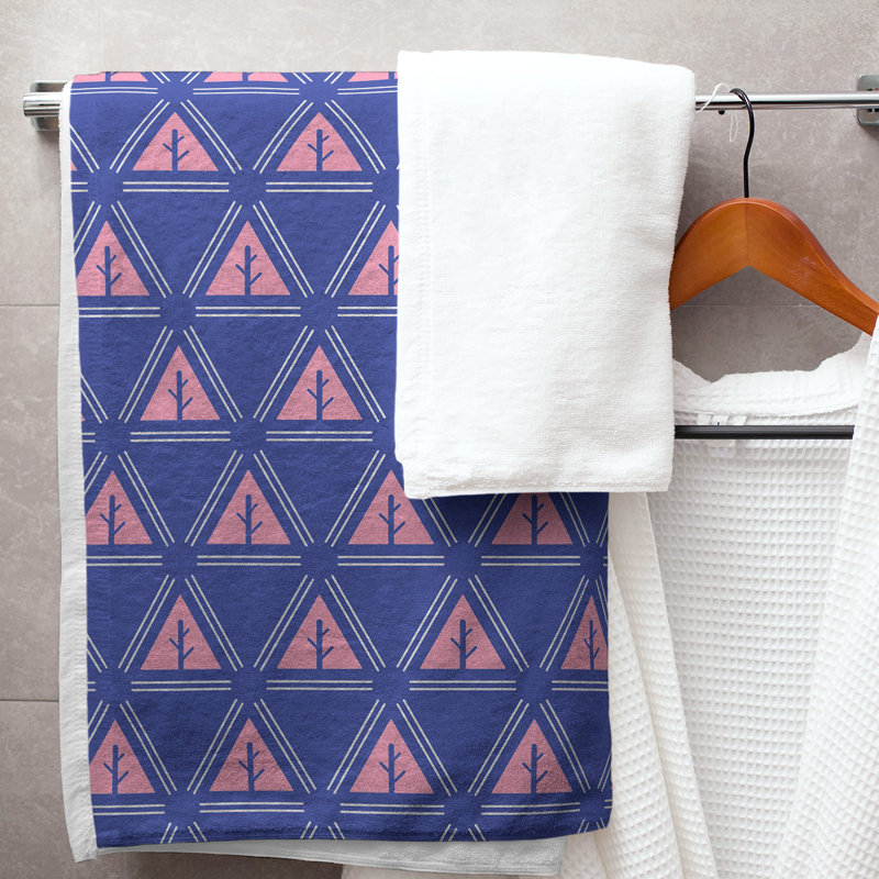 Serviette de bain d’arbre minimaliste classique Barbra, Bleu foncé / Rose