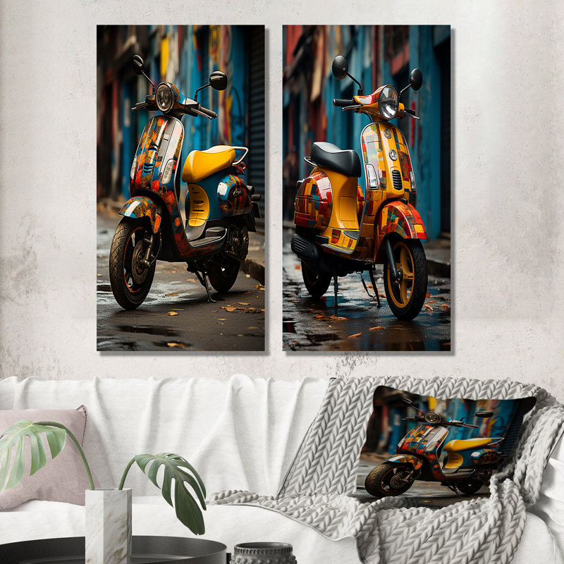 Urban Scooter Street Art - ensemble de 2 impressions sur toile Scooter, H 28 po x l 25 po, Toile tendue